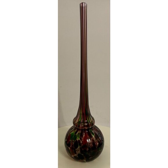 Hand Blown Murano Style Glass Bud Vase w/ Long Neck Multicolor Confetti Stretch - Picture 6 of 7